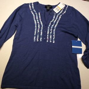 Cable and gauge  blue sweater SMALL